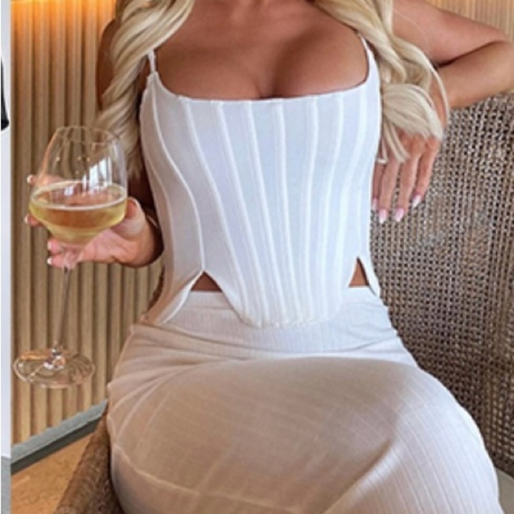 ReoRia Sexy Square Neck Trendy White Clean Girl Corset Crop Top Sz L